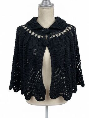 Hand Knit Crochet Poncho Cape Black WhimsyGoth